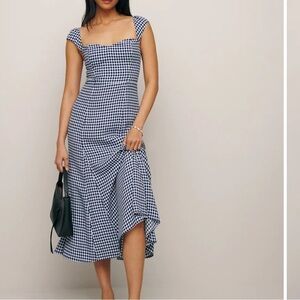 Reformation Bryson   blue and white checker dress